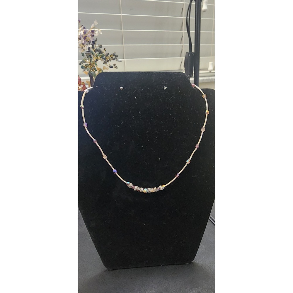 Lia Sophia Silver Tone AB Crystal Beaded Liquid Bar Choker Necklace Adjustable